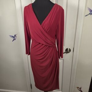 Lauren Ralph Lauren Maroon Faux Wrap Midi Dress | Cocktail Event Size 10